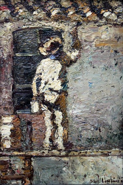 Un peintre au travail sur un mur de maison - Adolphe Joseph Thomas Monticelli